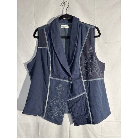 Coldwater Creek Vest Womens XL Navy Blue Embroidered Boho Patchwork Artsy Button - Picture 6 of 8